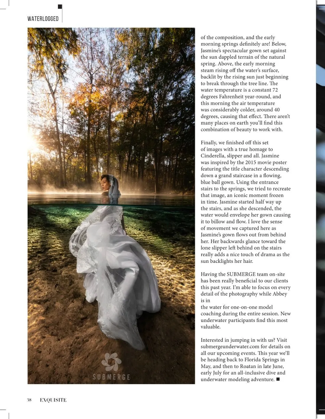 Page 38 of "Submerge with Jasmine Glover" in Exquisite International, Volume 1, Issue 6, as printed.