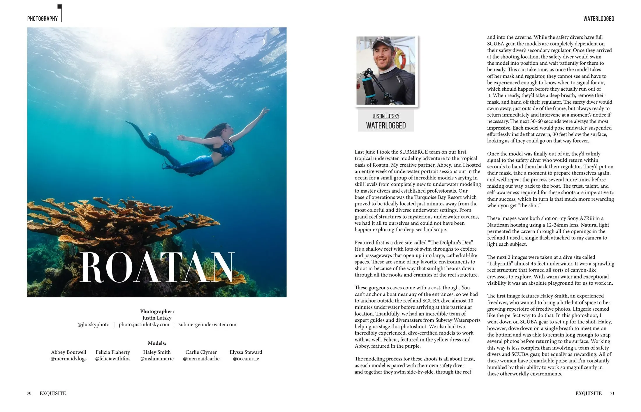 Pages 70 and 71 of "Roatan" in Exquisite International, Volume 1, Issue 8, as printed.