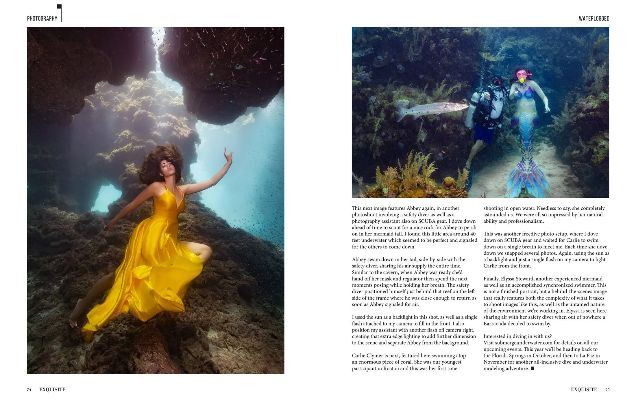 Pages 74 and 75 of "Roatan" in Exquisite International, Volume 1, Issue 8, as printed.
