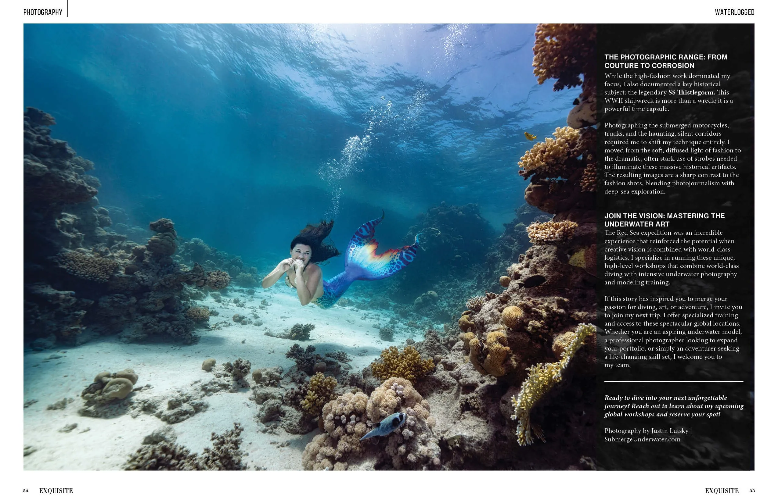 Pages 54 and 55 of "Deep Blue Couture" in Exquisite International, Volume 6, Issue 2, as printed.